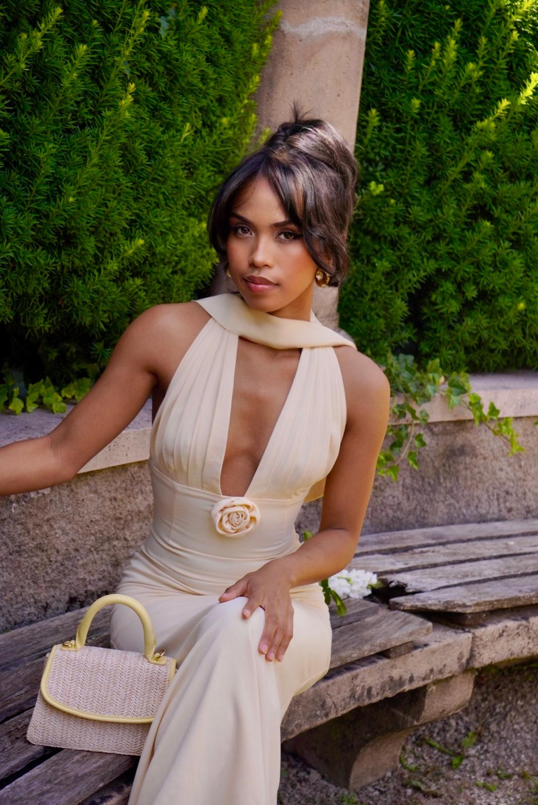 Soft Yellow Drape Maxi Dress