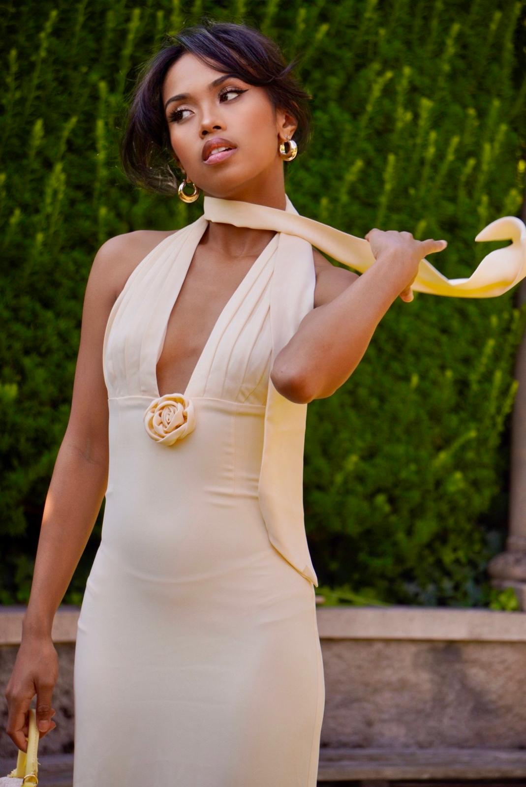 Soft Yellow Drape Maxi Dress